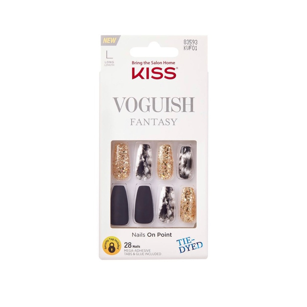 KISS Voguish Fantasy‎ Press On Nails Long Milk Bath Floral Glitter 28ct New